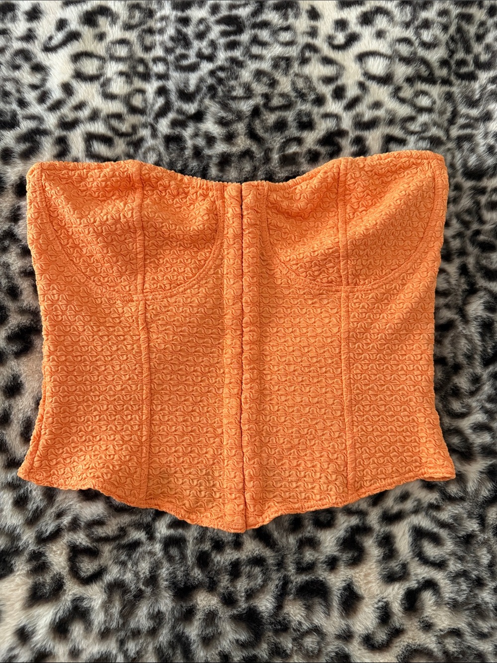 Divided Orange Textured Strapless Crop Top